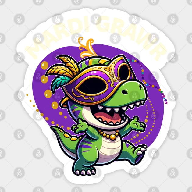 Mardi Grawr T-rex Sticker by Odetee